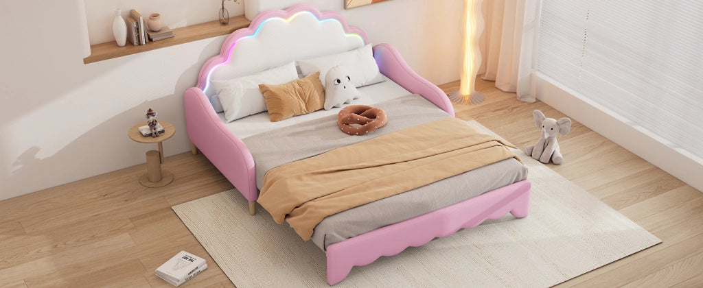 DESMIU Divano Letto 140 × 198 cm 2 posti con LED, senza materasso, in PU, rosa