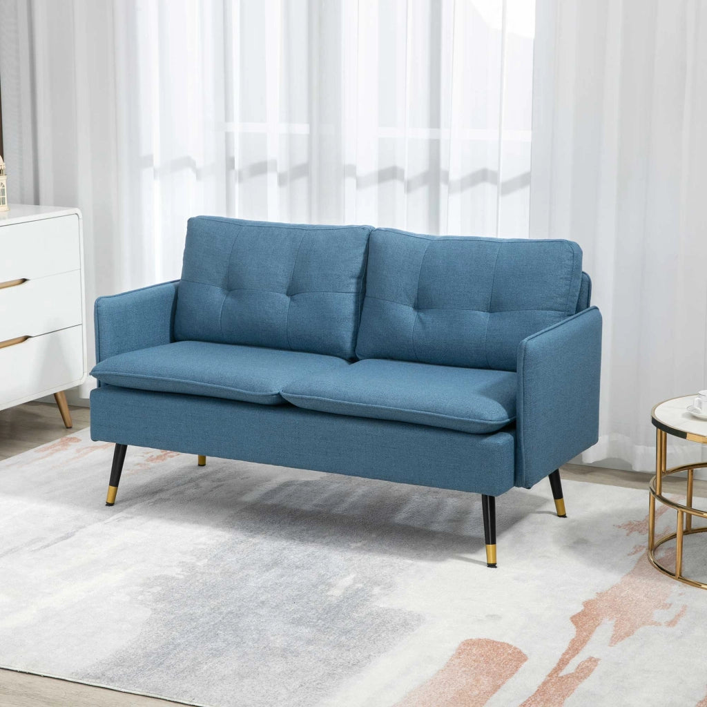 Divano 2 Posti 139x68x80 cm con Cuscini Imbottiti e Gambe in Acciaio  in Tessuto  Blu Scuro