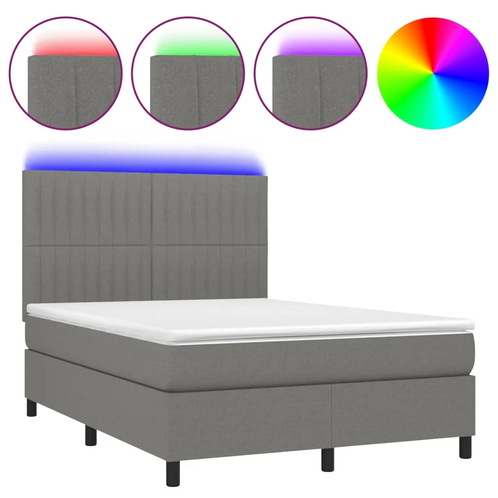 Letto a Molle Materasso e LED Grigio Scuro 140x200cm in Tessuto cod mxl 40171