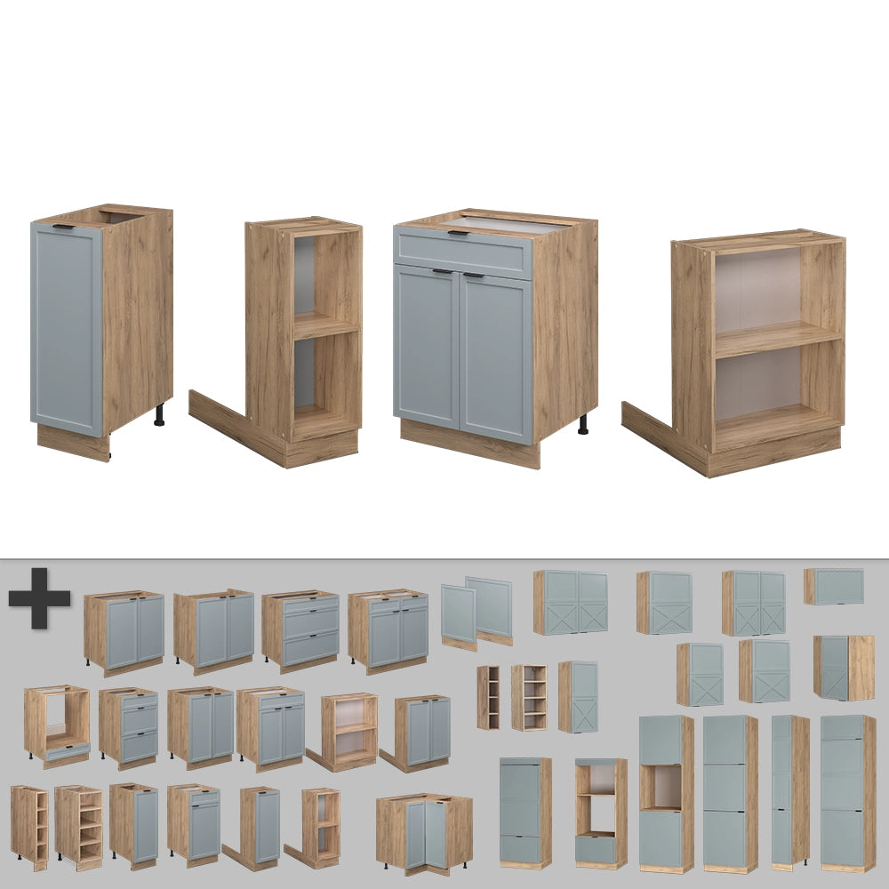 Isola cucina Fame-Line Blu-grigio chiaro/Rovere dorato 90 cm con cassetto, senza piano di lavoro Vicco