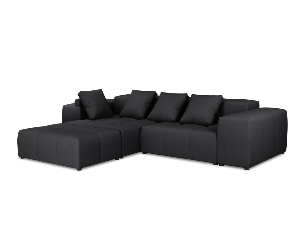 Cosmopolitan Design - Divano angolare modulare reversibile "Rome" 5 posti in tessuto strutturato nero 