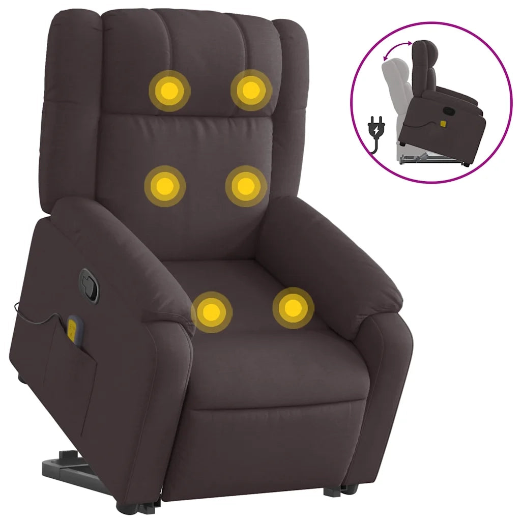 Poltrona Alzapersona Massaggi Reclinabile Marrone Scuro Tessuto 3205219
