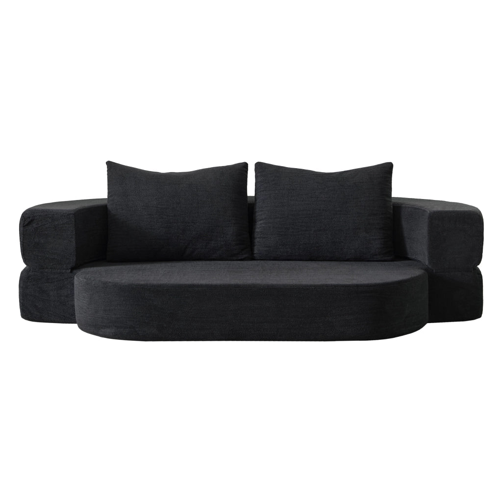 Divano letto pieghevole 3 in 1 in flanella nera, senza montaggio, con coperta
