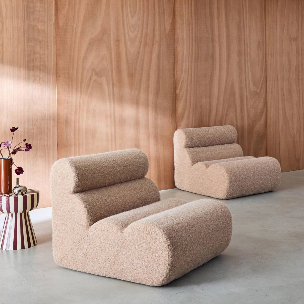 Divano modulare tessuto effetto alpaca, 2 posti, beige