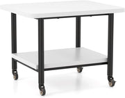 Tavolo per stampante con ruote, supporto per stampante, carrello per stampante, arrotolabile con 2 livelli, mobile per stampante, in legno, tavolino per stampante, scaffale a rotelle (bianco +