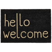 Zerbino nero in cocco naturale con fondo in PVC antiscivolo 40 x 60 cm Welcome Text Motif Decorazione moderna per interni