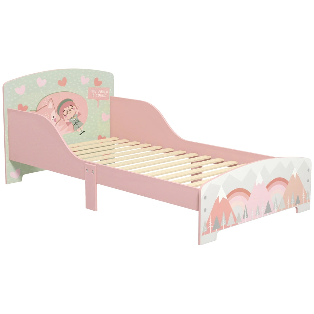 Struttura Letto Singolo per Bambini 140x70 cm con Bordi Rialzati e Doghe in MDF Rosa