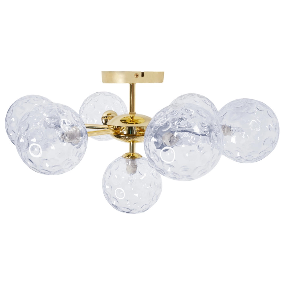 Lampadario in vetro 7 luci rotonde blu metallizzato e oro stile moderno