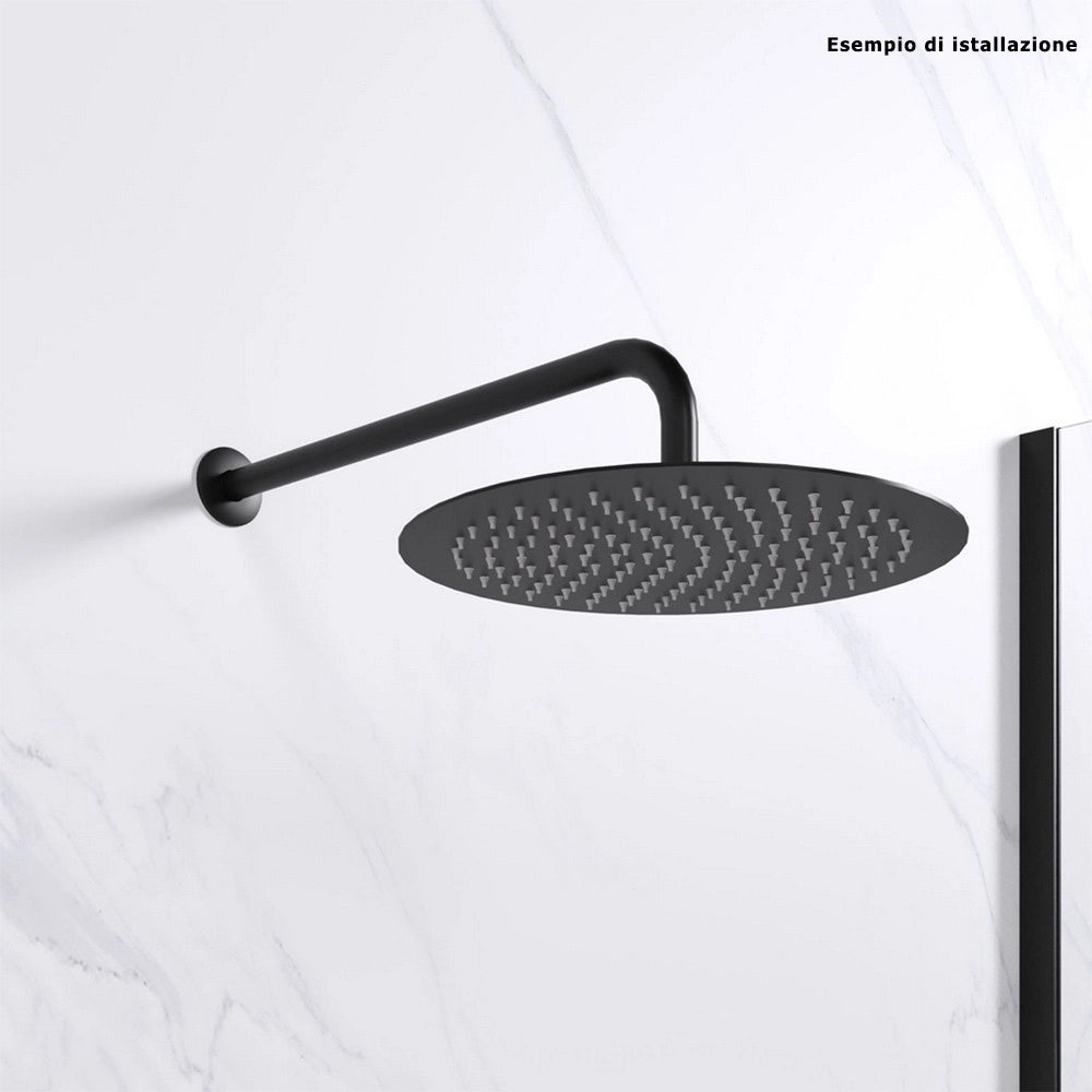 Trade Shop - Soffione Doccia Ultra Slim Rotondo ø25cm Nero Attacco Universale ½ Bagno Miscelatore 87885 -