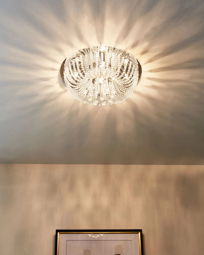 Lampadario in ferro argentato con cristalli finitura cromata illuminazione stile glamour soggiorno sala da pranzo