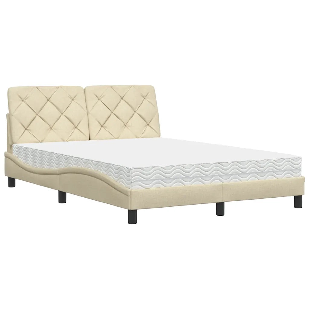 Letto con Materasso Crema 140x19 cm in Tessuto 3310739