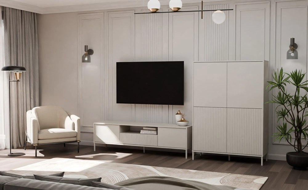 Mobile TV KAMARO 160 cashmere frontale scanalato + classico
