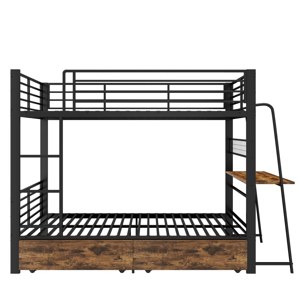 Letto a soppalco 90 x 200 cm con scrivania, LED e cassetti