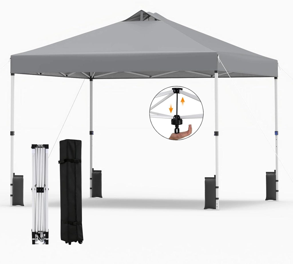 Gazebo Pieghevole Pop-up da 3 x 3 m, Gazebo da Giardino Impermeabile con Blocco Centrale, Borsa da Trasporto, Sacchi di Sabbia e Picchetti, Regolabile in Altezza (Rosso)