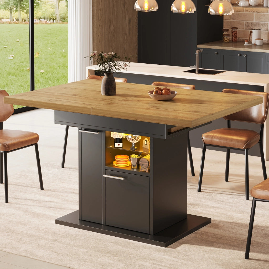 Tavolo da pranzo allungabile con LED multicolore e vano contenitore, MDF nero