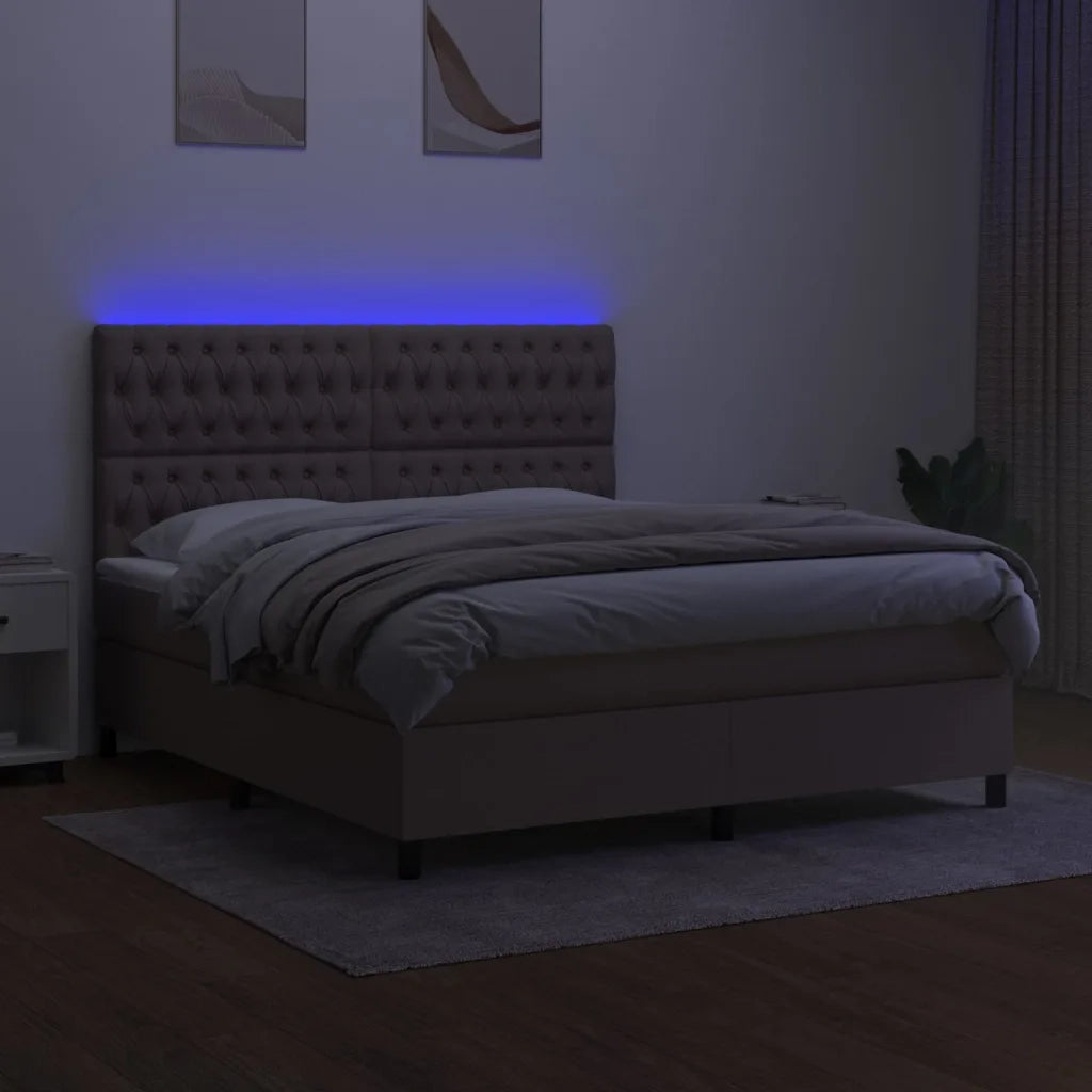 Letto a Molle con Materasso e LED Tortora 160x200 cm in Tessuto 3135129