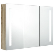 Armadietto Bagno | Armadio da bagno con Specchio e LED 89x14x62 cm Bianco e Rovere