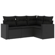 Set Divani da Giardino 4 pz | Set Salotto da Giardino con Cuscini Nero in Polyrattan