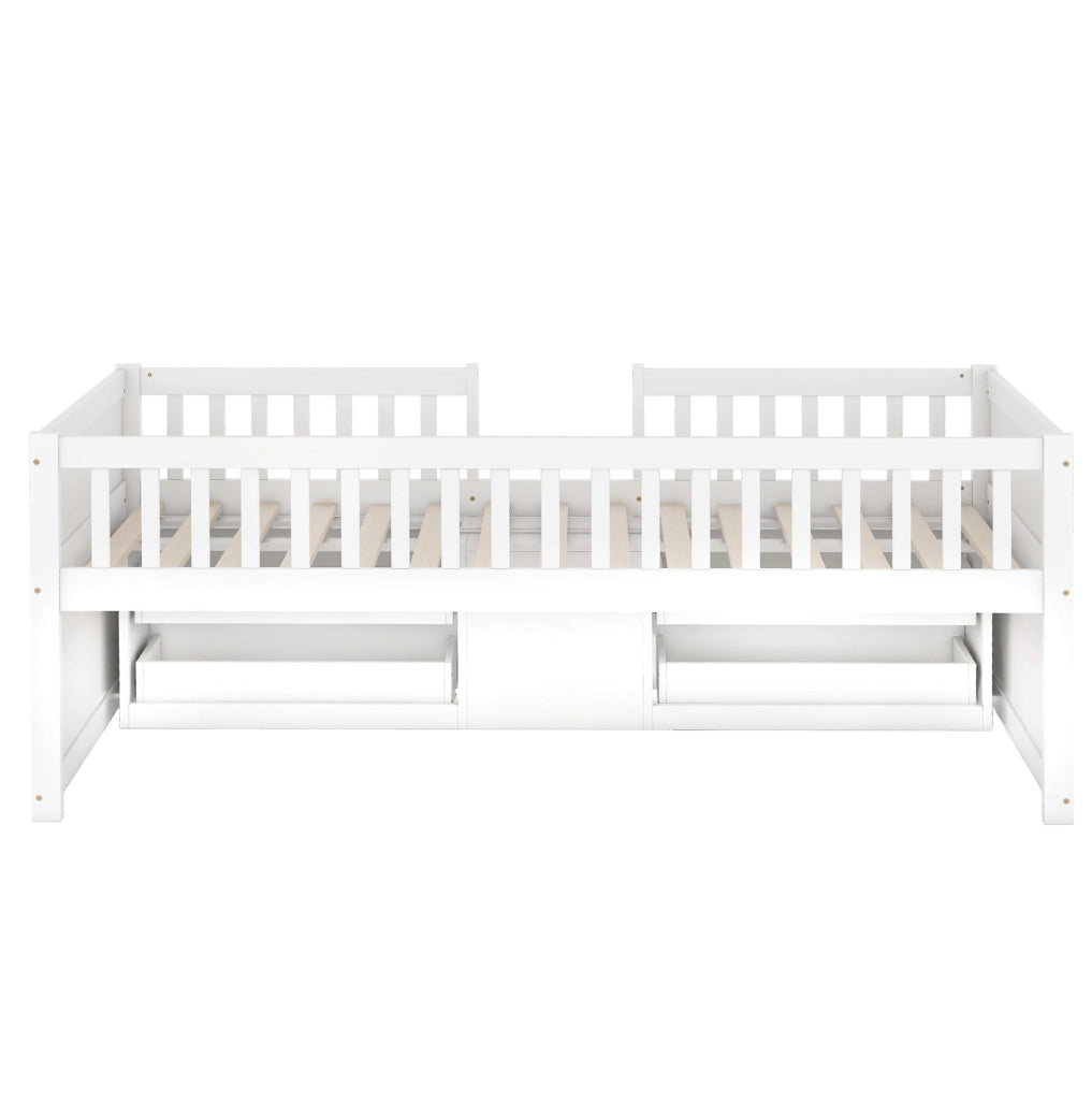 Letto semialto 90x200 cm bianco con 4 cassetti, scala e sponde di sicurezza