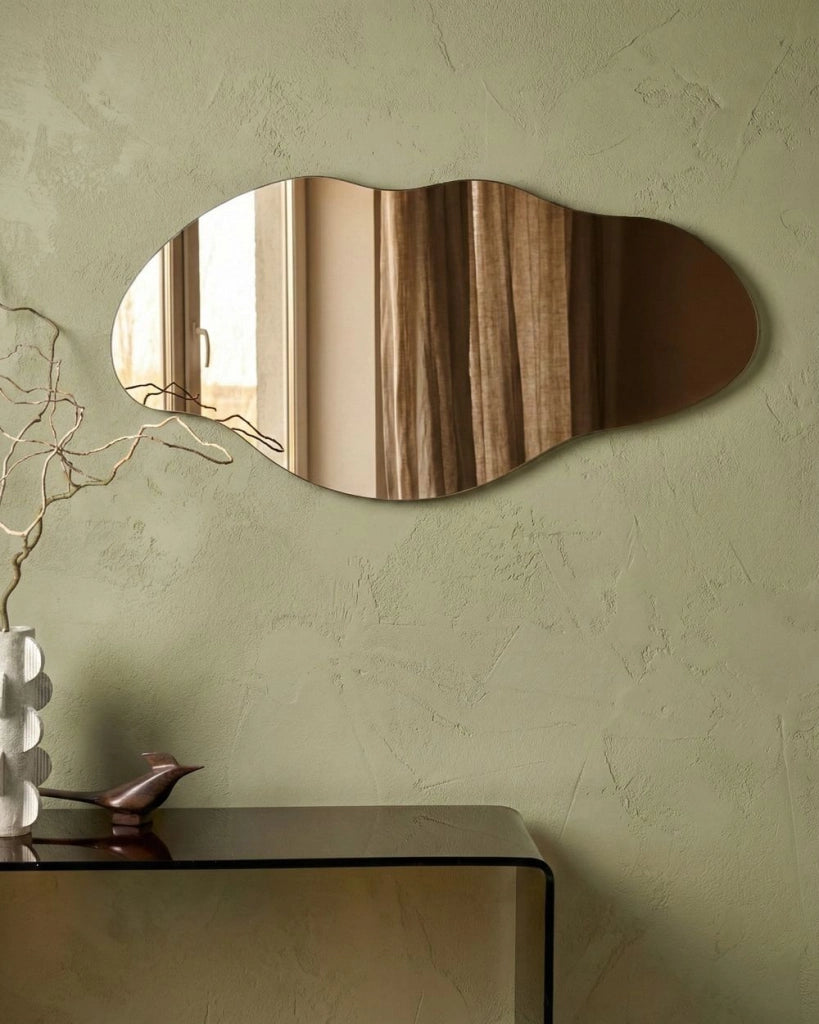 Specchio da parete marrone 46 x 90 cm forma irregolare appeso decorazione corridoio