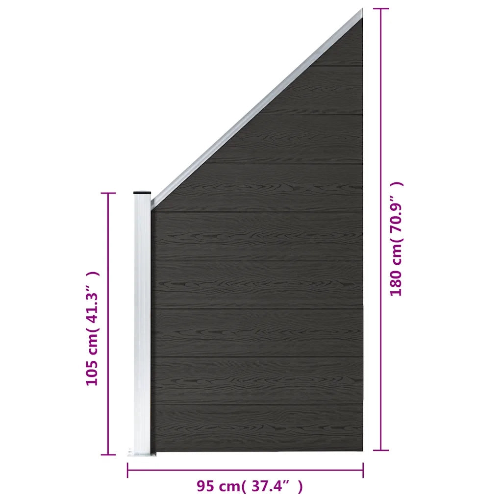 Pannello di recinzione | Recinzione da Giardino in WPC 95x(105-180) cm Nero