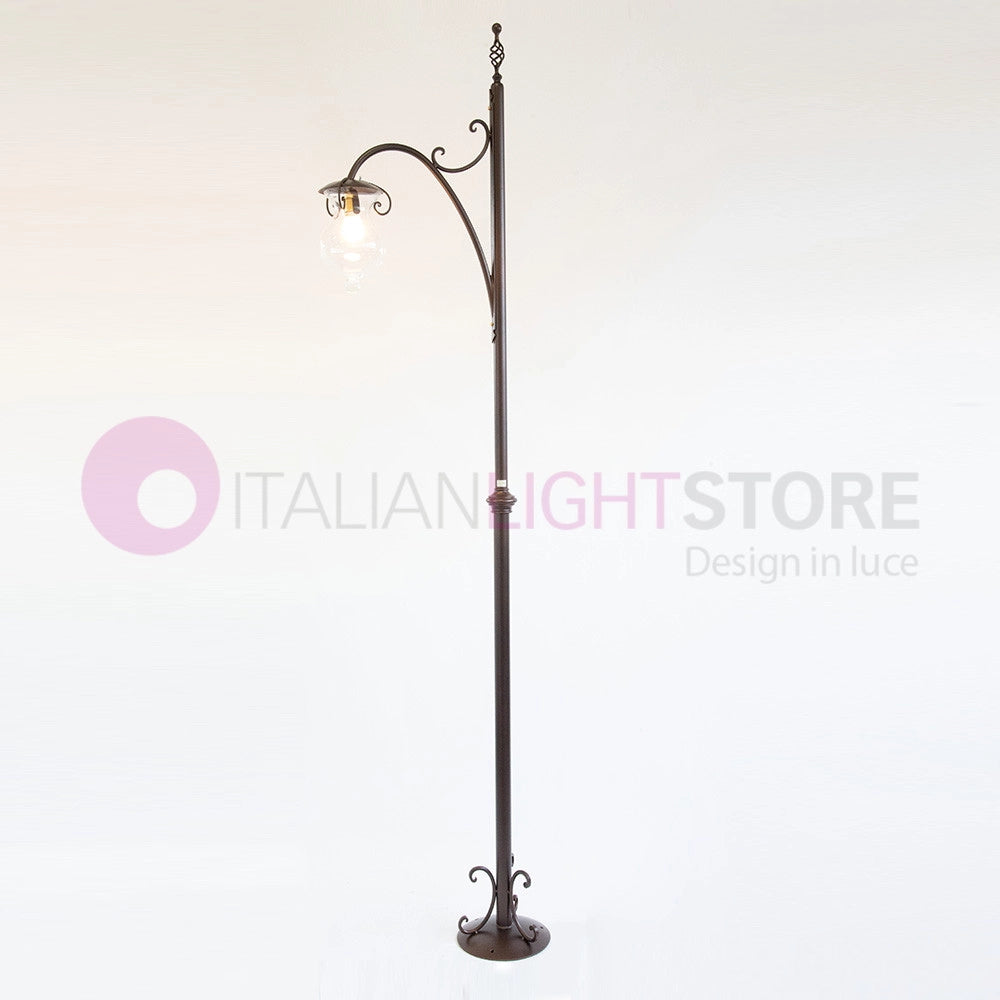 GOCCIA Lampione Rustico in Ferro Battuto a 1 Luce H.280