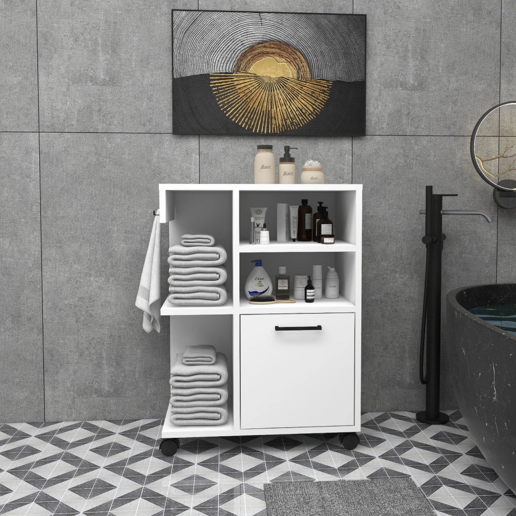 Fornelli, Armadio Multiuso 1 Anta 5 Ripiani, 81x60h cm Bianco