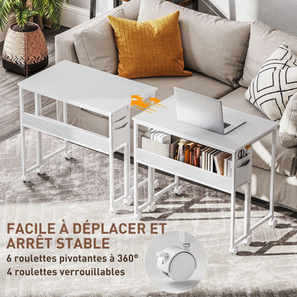 Scrivania Pieghevole con Ruote e Ripiano ¨C Zephmum ¨C Bianco 80x50 cm