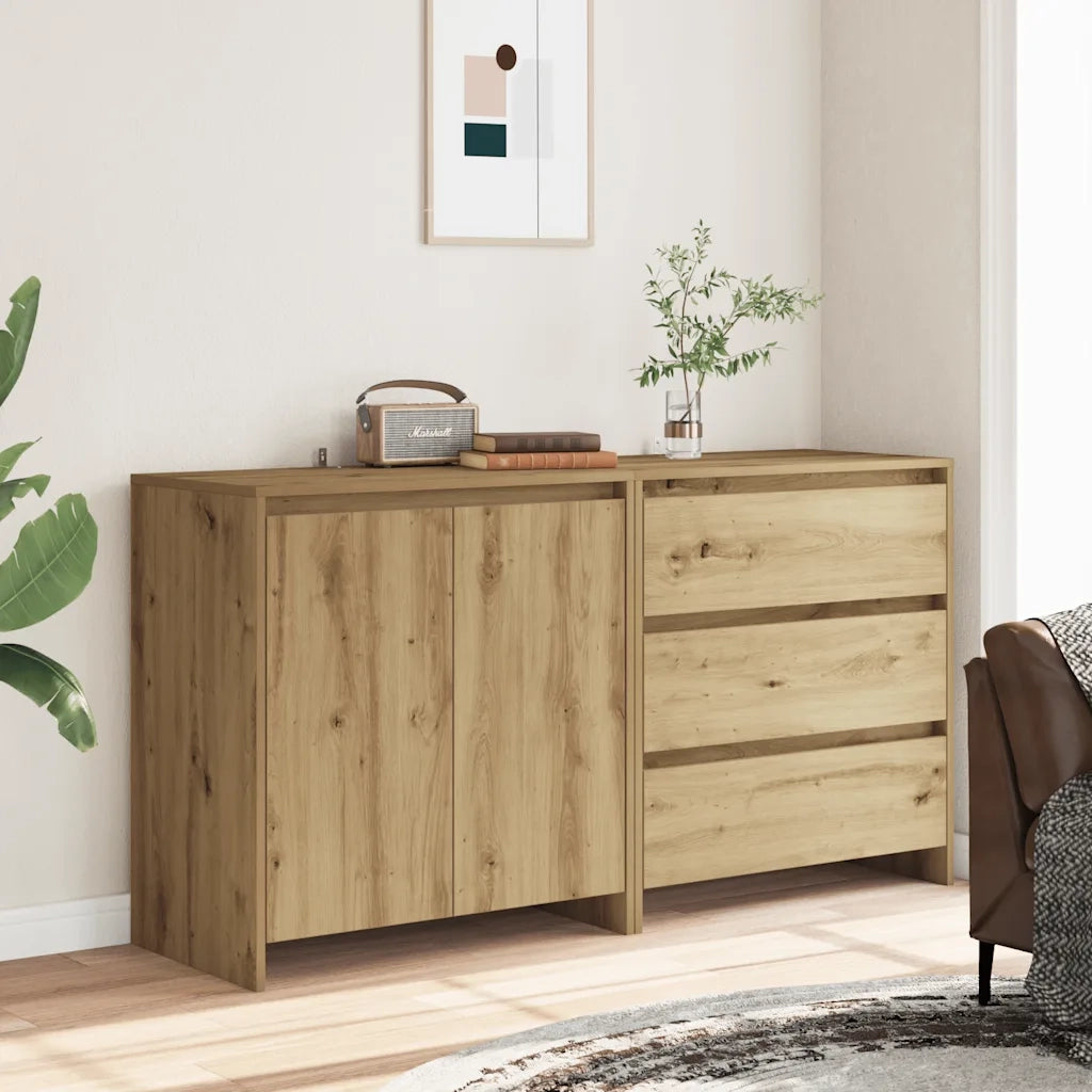 Credenza 2 pz Rovere Artigianale in Legno Multistrato