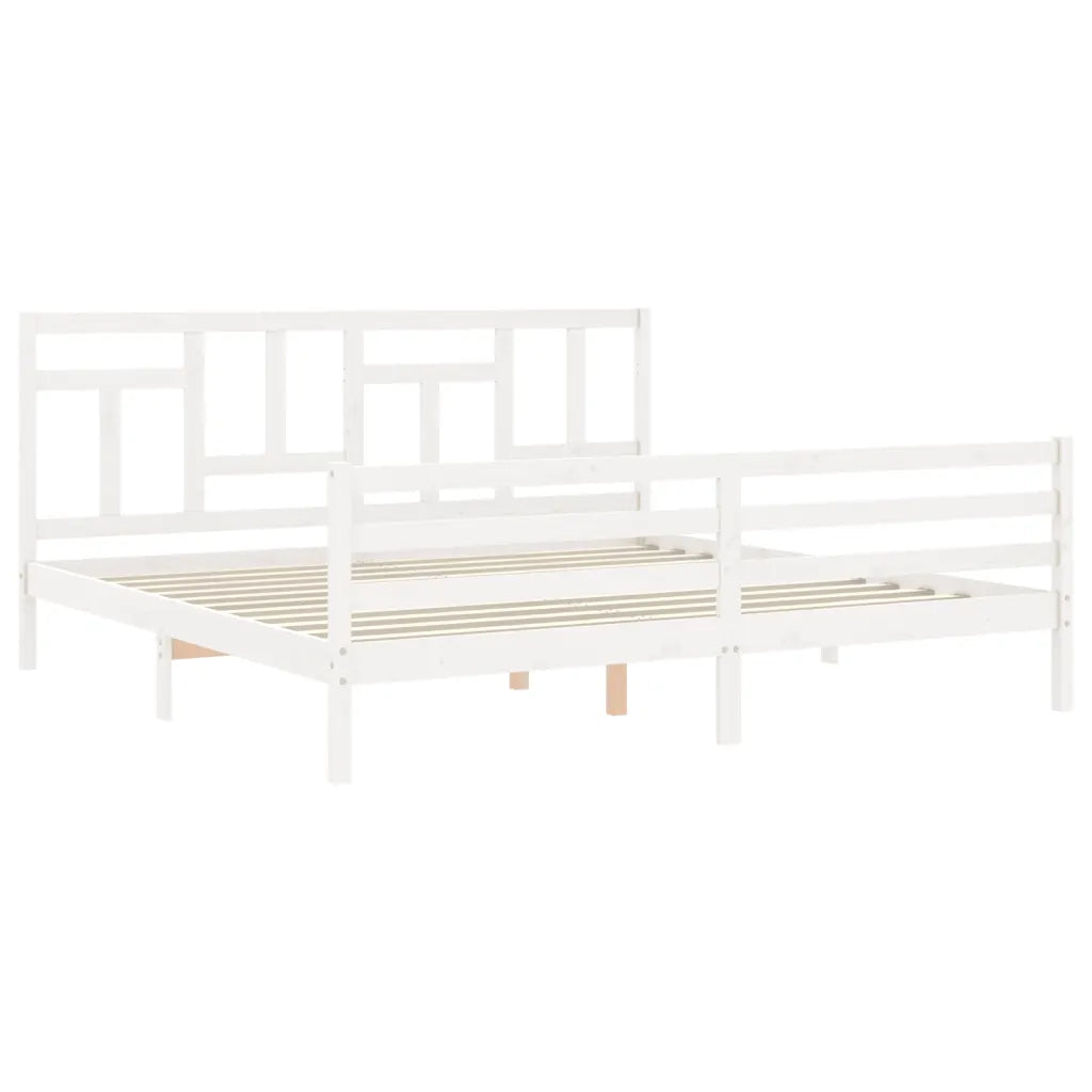 Giroletto con Testiera-Struttura Letto con testiera Bianco 200x200 cm in Legno Massello 297654