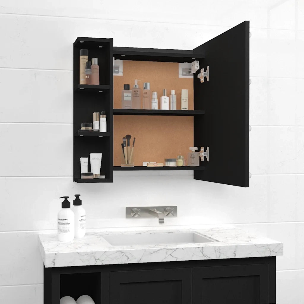 Mobile a Specchio con LED Nero 70x16,5x60 cm 833536