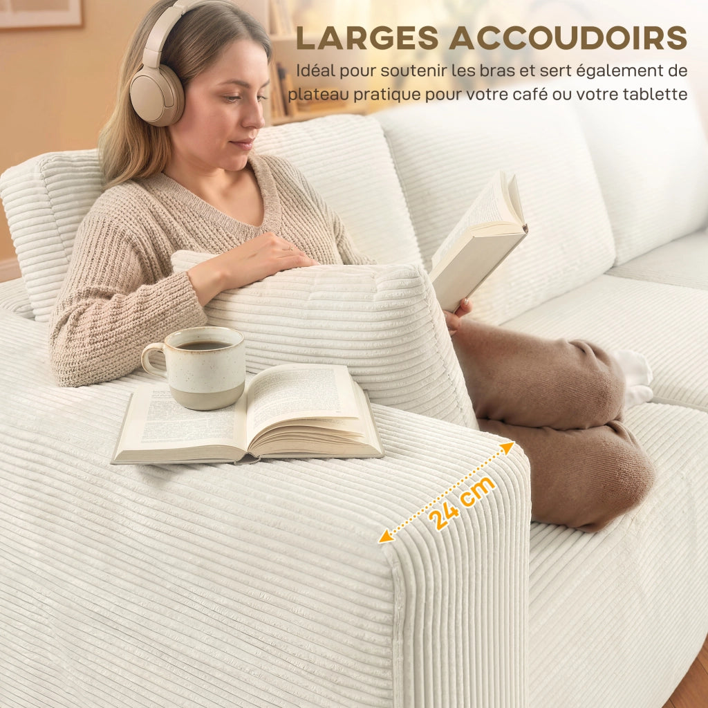 Divano Angolare Letto 3 Posti ¨C Zephmum ¨C Velour Crema 267cm
