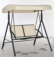 Dondolo a 2 Posti da Giardino con Tettuccio Regolabile, 140x118x162cm Beige
