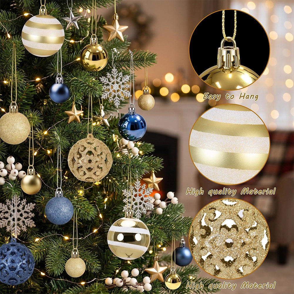 Confezione 100 Palline Natale Oro e Blu Diametro 3/4/6 cm Addobbo Natalizio