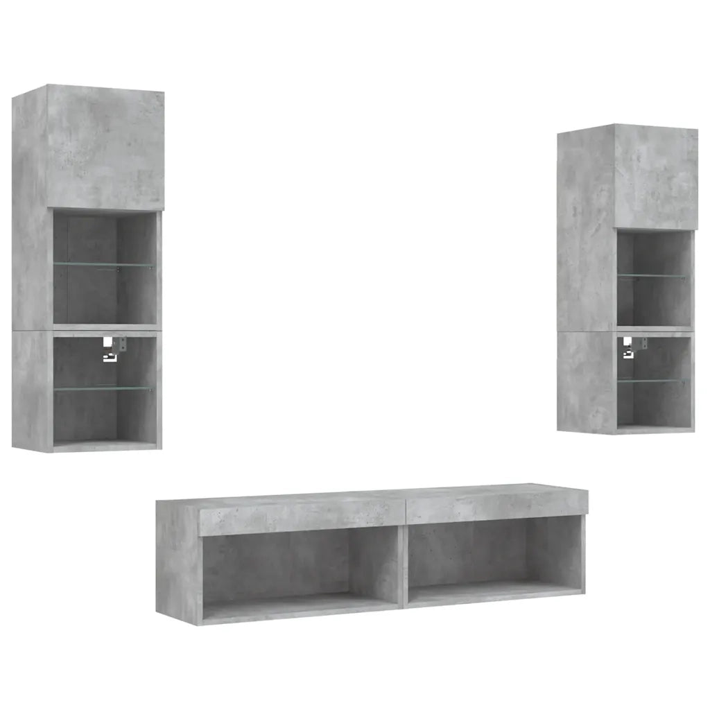 Mobili TV a Muro con LED 6pz Grigio Cemento Legno Multistrato 3216618