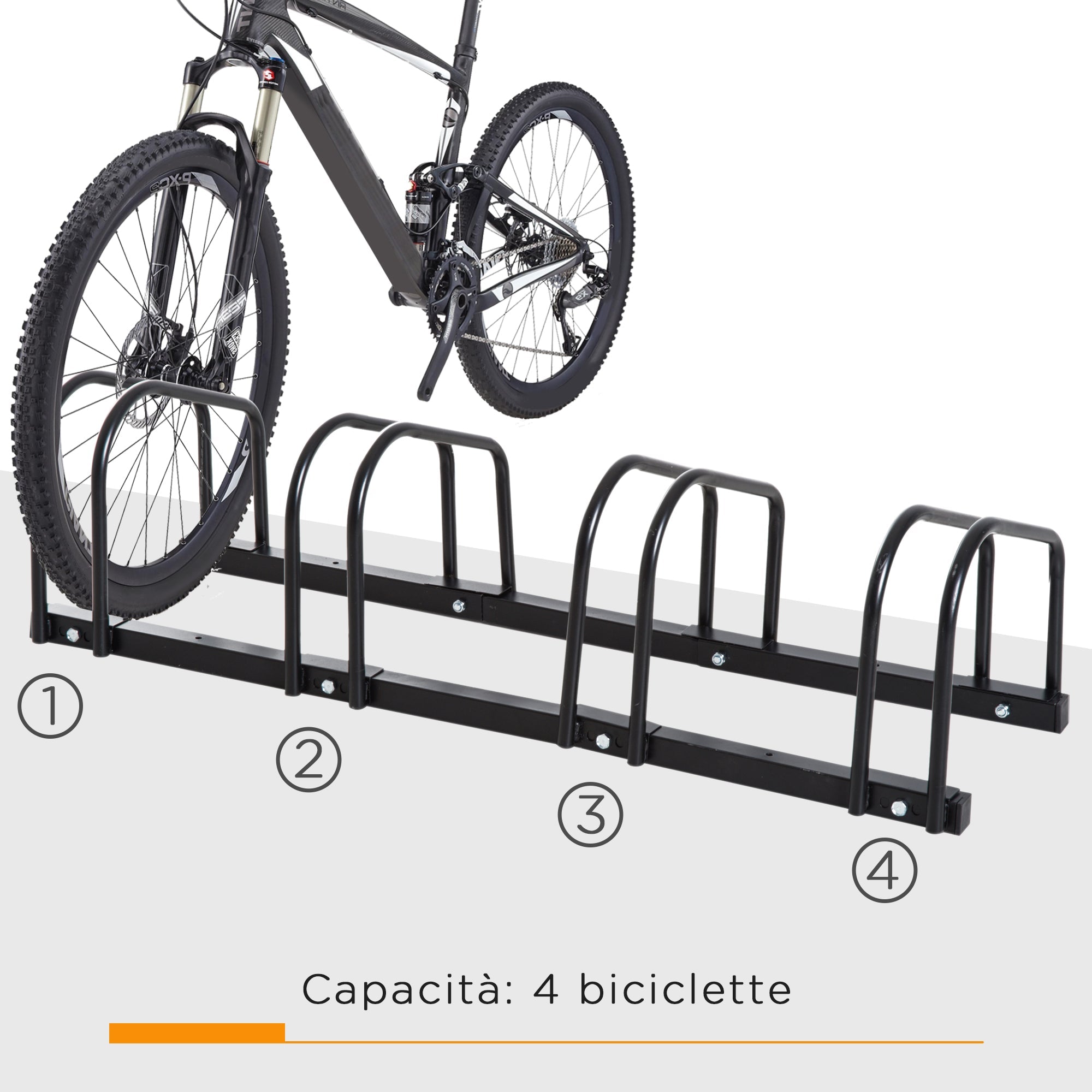 Rastrelliera Porta Biciclette 4 Posti 110x33x27 cm in Acciaio Nero