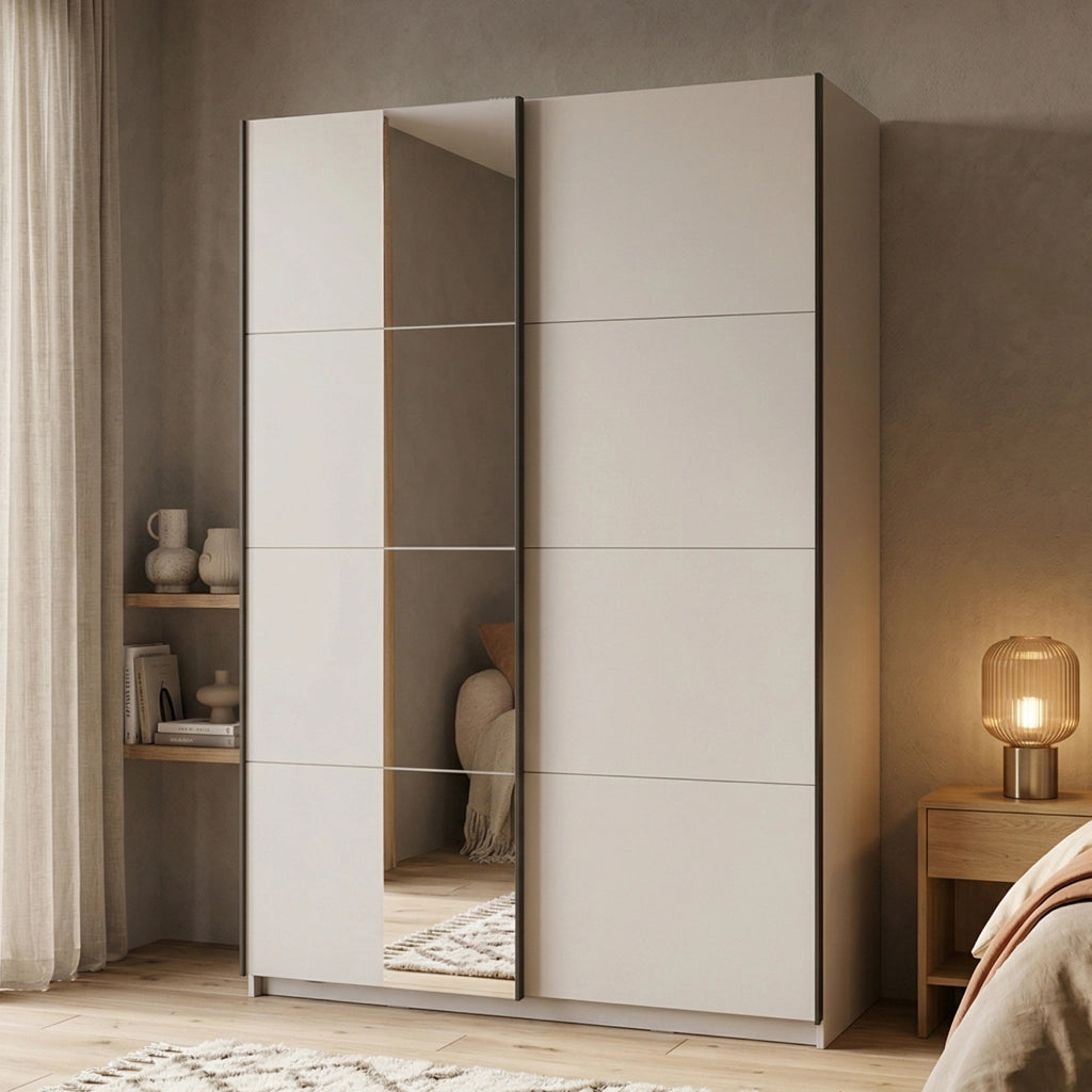Armadio Camera da Letto Pasturo, Guardaroba Grande Appendiabiti, 145.5x217.5h cm Bianco Opaco