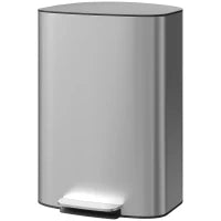 Pattumiera a Pedale da 50L con Coperchio Ammortizzato, Apertura a 90° e Secchio Rimovibile, Acciaio Inox, Grigio