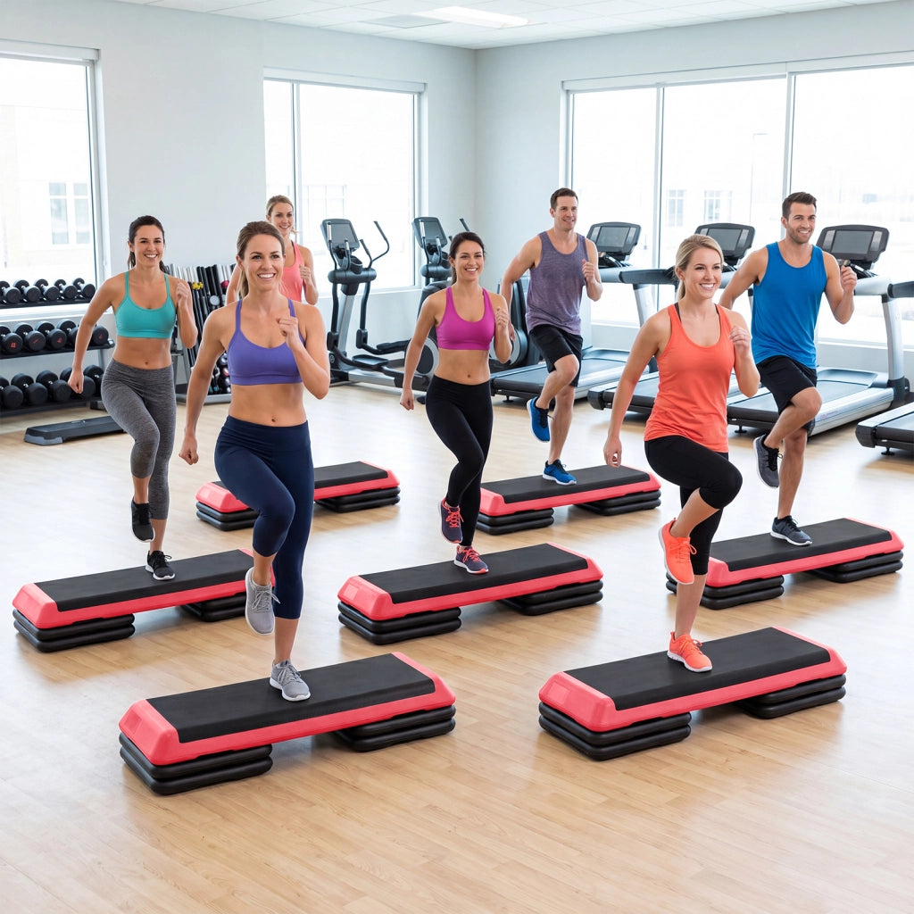 Step fitness da aerobica con 4 blocchi altezza regolabile, Pedana in plastica antiscivolo per casa palestra e ufficio Rosso