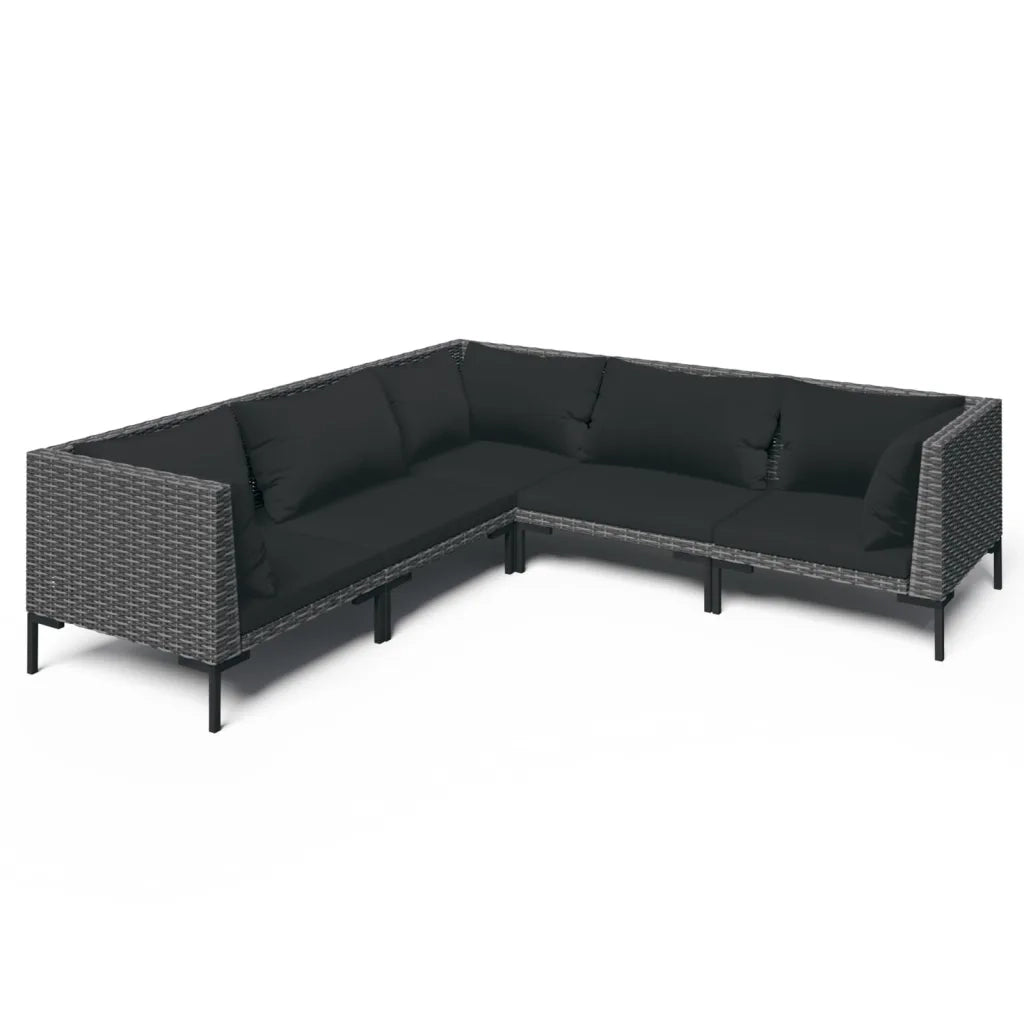 Set Divani Giardino 5 pz con Cuscini in Polyrattan Grigio Scuro cod mxl 48717