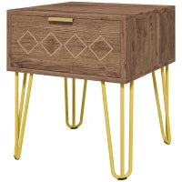 Comodini Moderni Set 2 Pezzi in Truciolato e Acciaio con Cassetto, 39.5x41x49 cm, Marrone