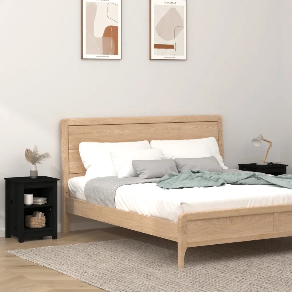 Set di 2 Comodini | Armadio da Notte | Mobiletto da notte Neri 40x35x55 cm in Legno Massello di Pino