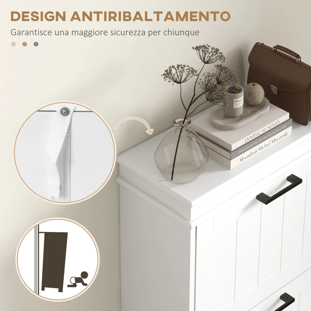 Scarpiera 3 Cassetti Ribaltabili e Regolabili 15 Paia di Scarpe 54x24x117,5 cm Bianco