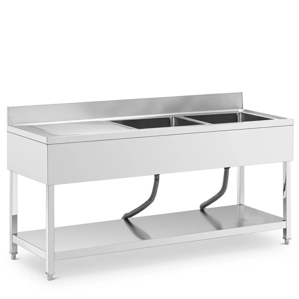 Lavello professionale in acciaio inox con 2 vasche 180 x 60 x 97 cm acciaio inox argento 14_0009567