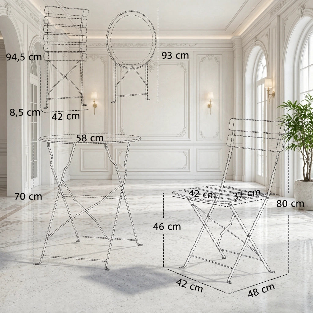 TAVOLO Bistro pieghevole 120x80 cm in legno naturale con 4 sedie