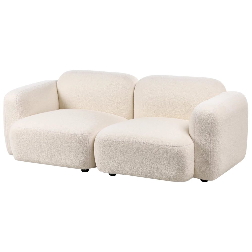 Divano scandinavo a 3 posti con rivestimento schienale e piedini anteriori Piedini in legno bouclé Accogliente bouclé bianco sporco