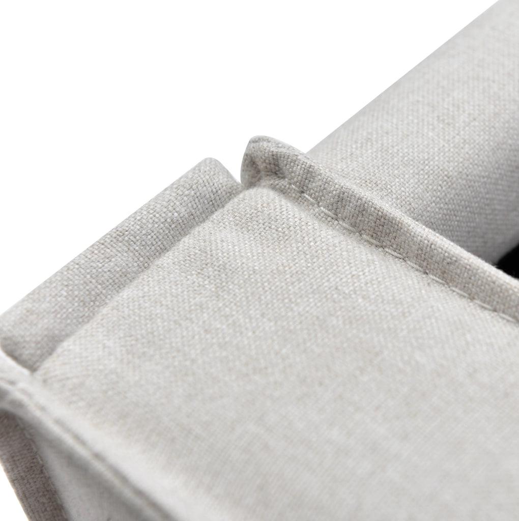 Letto singolo imbottito 90x200 cm con contenitore; rete a doghe in legno e metallo; grigio chiaro