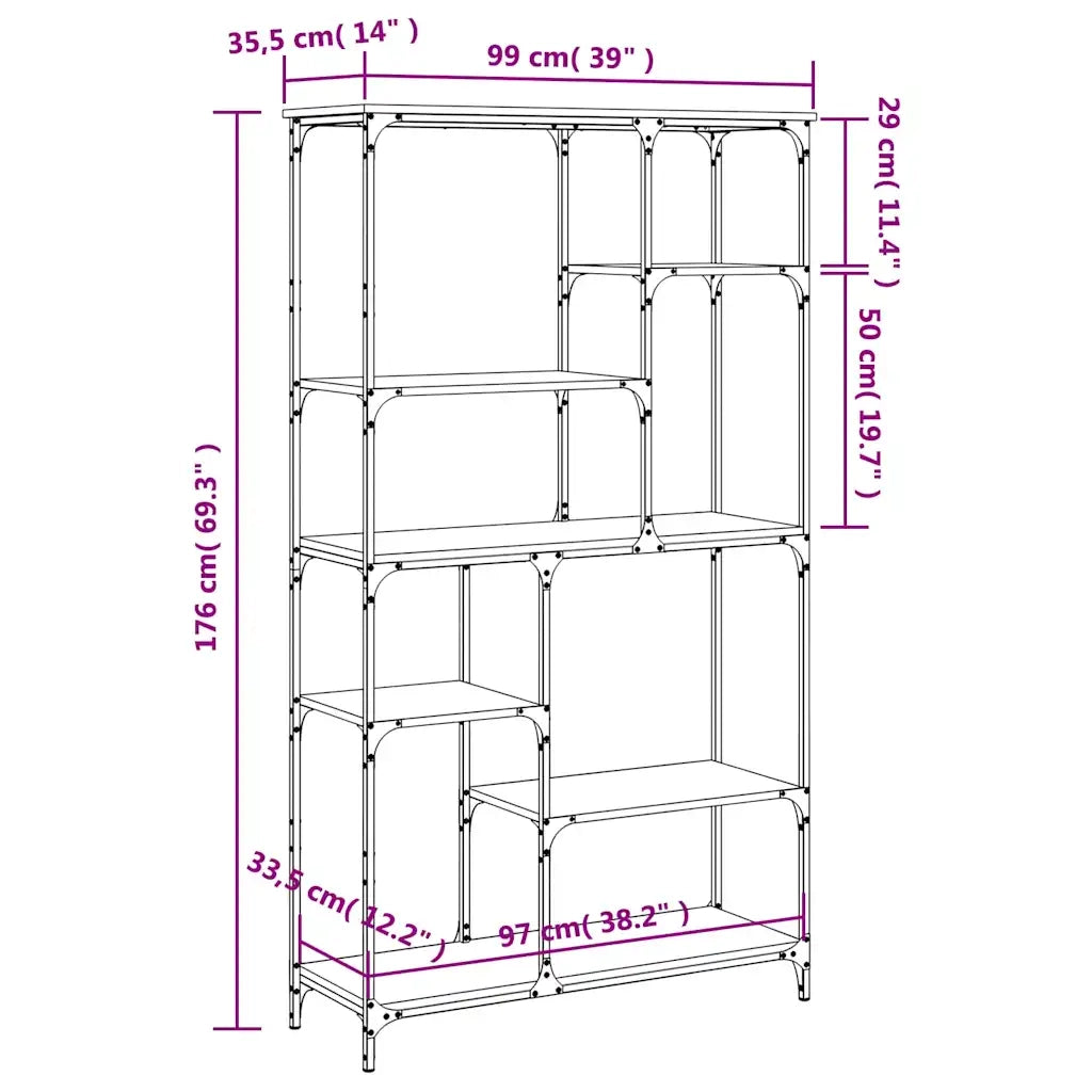 Libreria Rovere Sonoma 99x35,5x176 cm Legno Multistrato Acciaio 835410