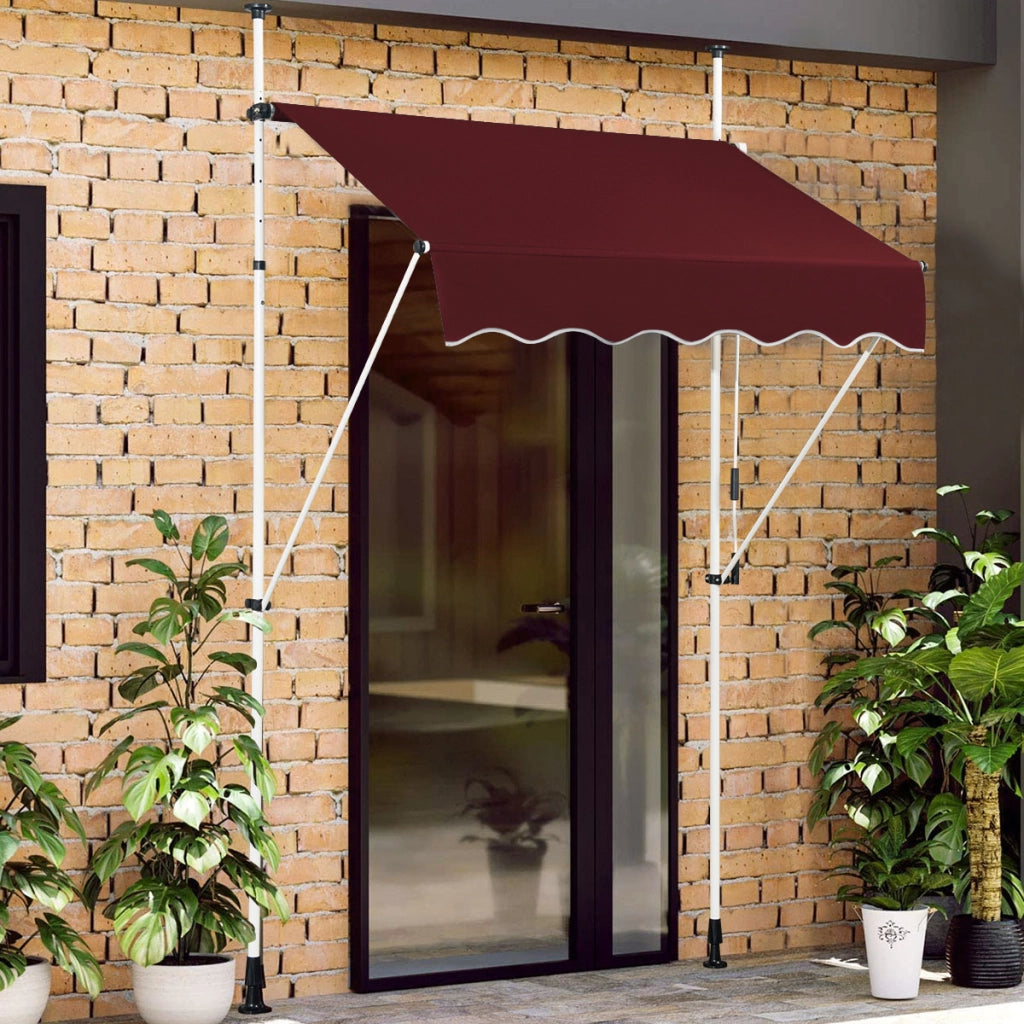 Tenda a molla larga 150 cm senza forare da balcone resistente ai raggi UV, Tenda regolabile in altezza Rosso-Tende parasole