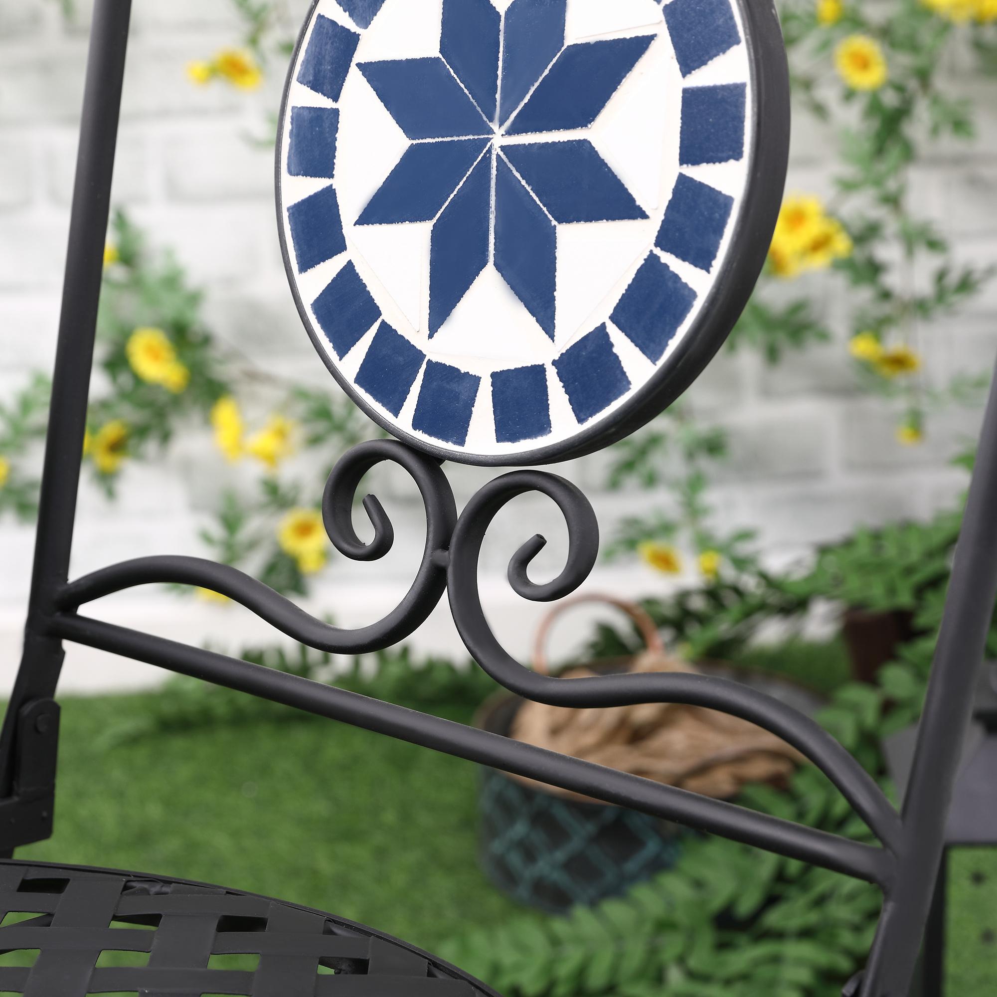 Set Tavolo e 2 Sedie Pieghevoli da Giardino con Mosaico in Metallo